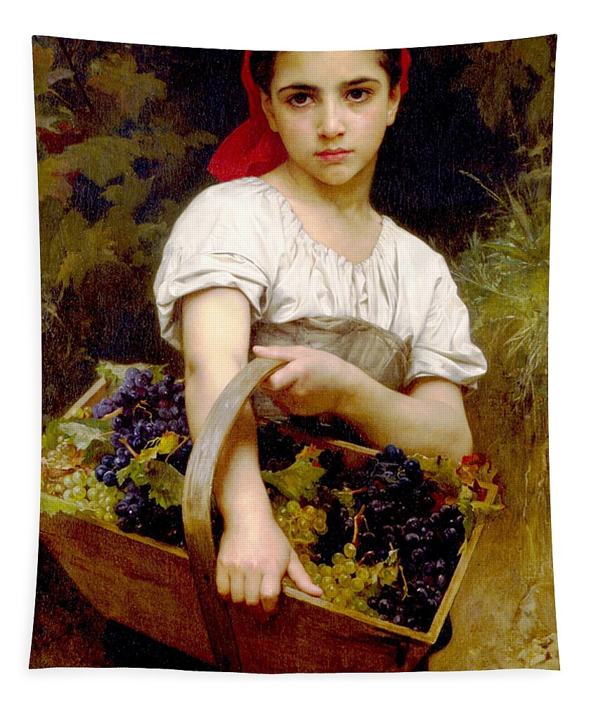 William Bouguereau Tapestry featuring the digital art The Grape Picker by William Bouguereau