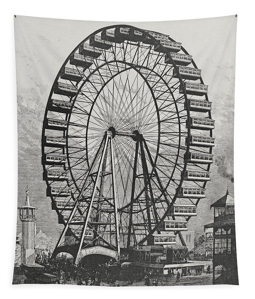 Ferris Tapestry featuring the drawing The Great Ferris Wheel In The World Columbian Exposition, 1st July 1893 by American School