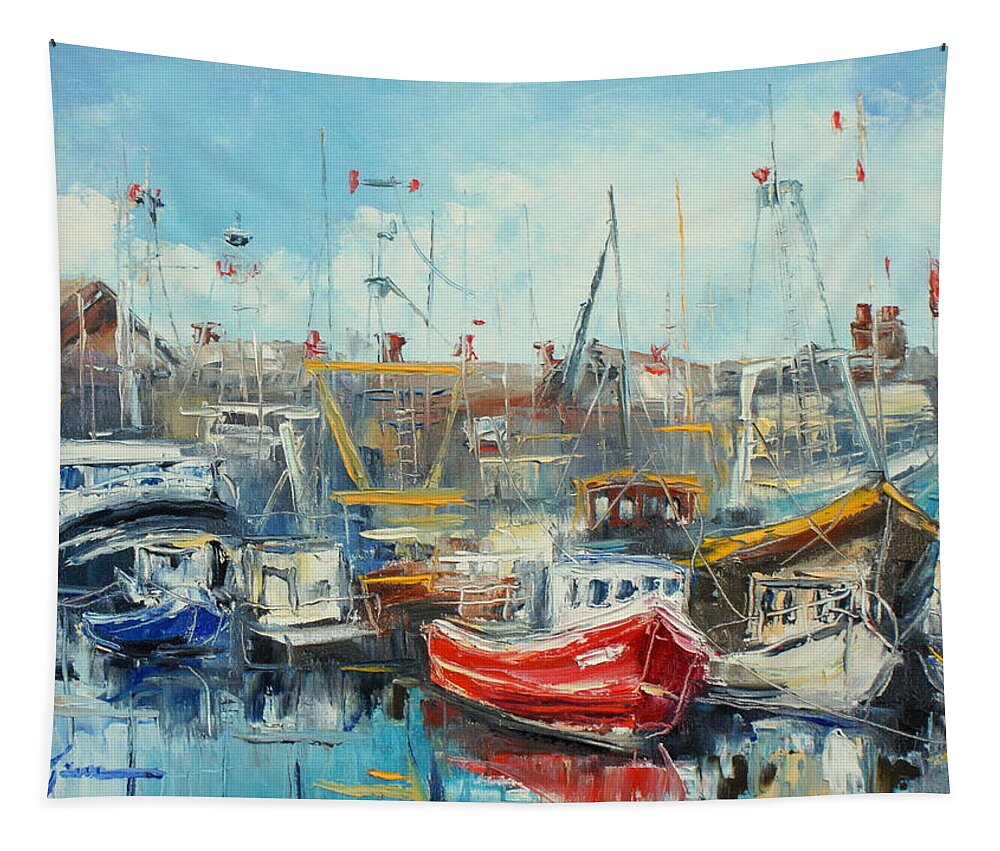 Howth Tapestry featuring the painting The Howth harbour by Luke Karcz