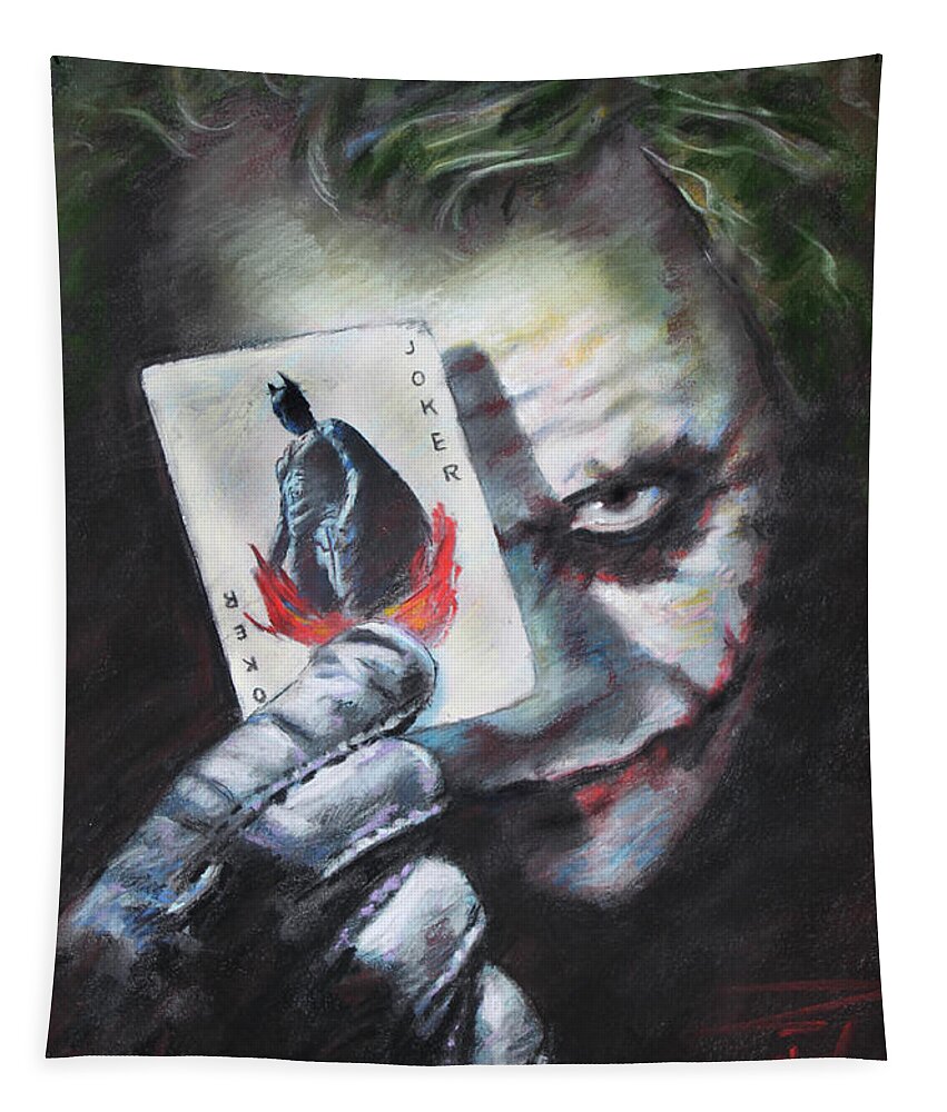 The Joker Heath Ledger Tapestry featuring the drawing The Joker Heath Ledger by Viola El