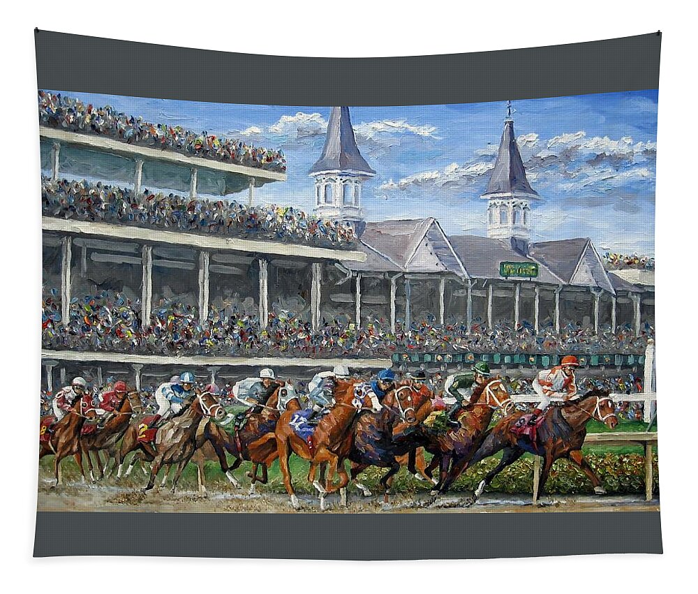 #faatoppicks Tapestry featuring the painting The Kentucky Derby - Churchill Downs by Mike Rabe