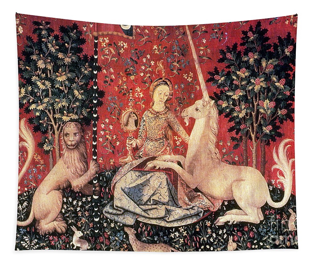 History Tapestry featuring the photograph The Lady And The Unicorn, 15th Century by Photo Researchers