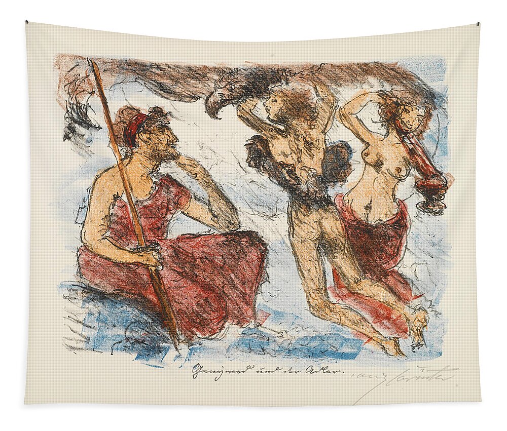 Lovis Corinth Tapestry featuring the drawing The Liaisons of Zeus by Lovis Corinth
