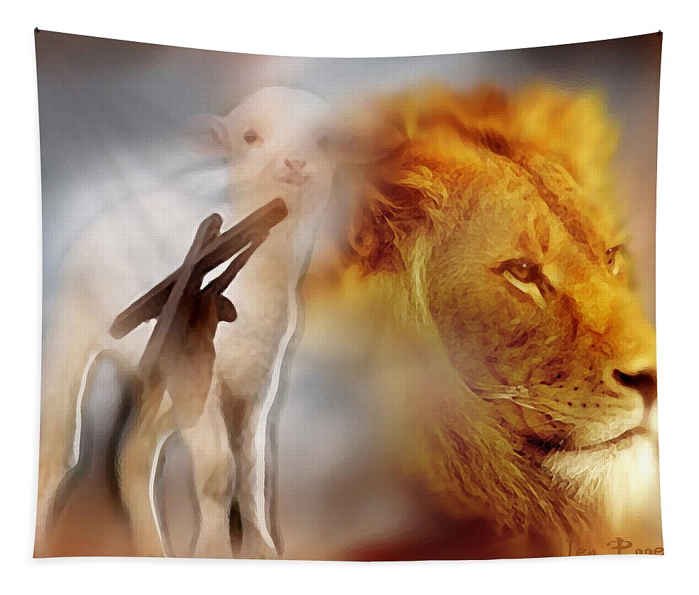 The Lion And The Lamb Tapestry featuring the digital art The Lion and the Lamb by Jennifer Page