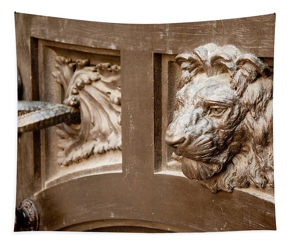 Door Tapestry featuring the photograph The Lion's Head Door by Kristia Adams