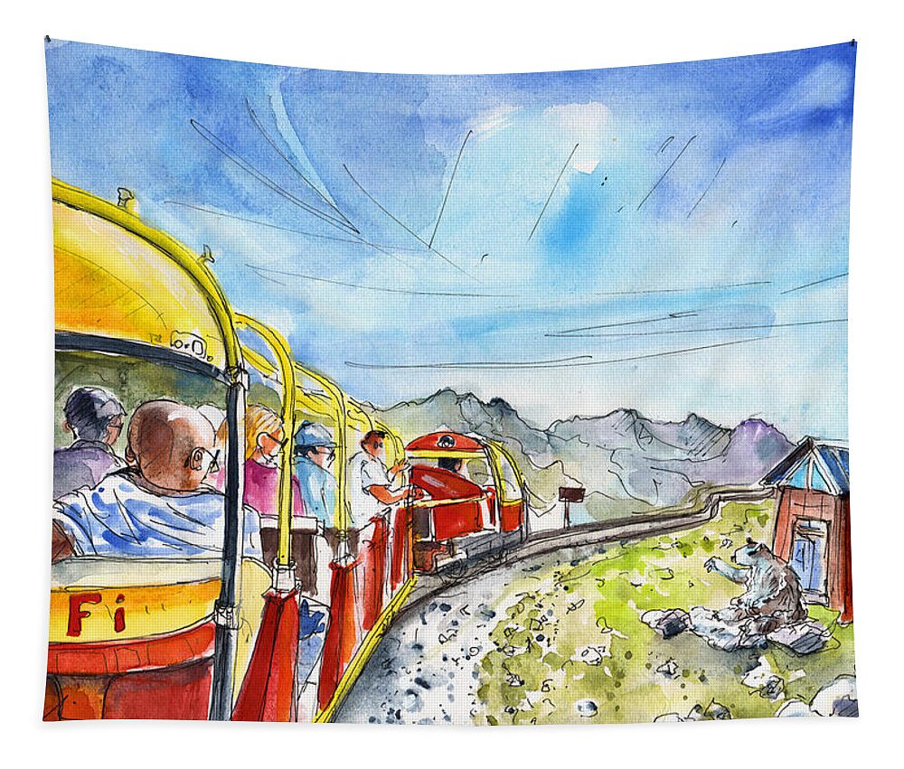 Travel Tapestry featuring the painting The Little Train of Artouste by Miki De Goodaboom