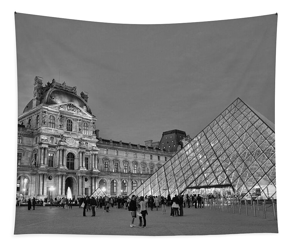 The Louvre Tapestry featuring the photograph The Louvre Black and White by Allen Beatty