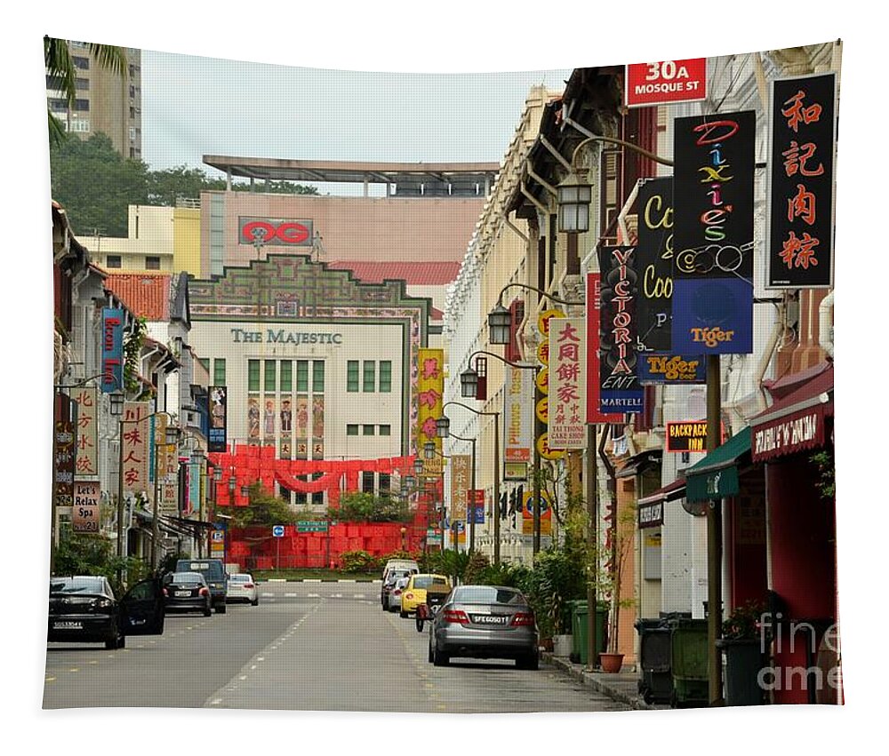 Majestic Tapestry featuring the photograph The Majestic Theater Chinatown Singapore by Imran Ahmed