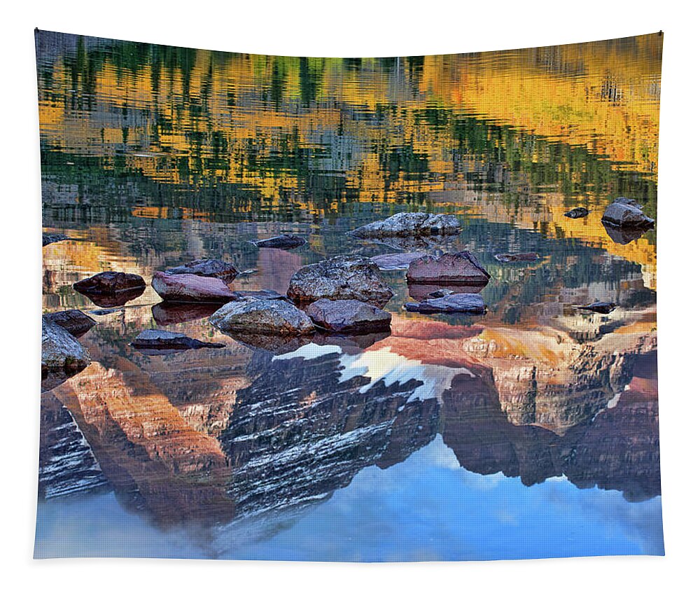 Autumn Colors Tapestry featuring the photograph The Maroon Bells Reflected by Jim Garrison