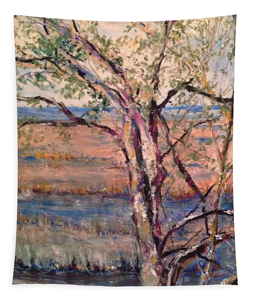 Live Oak Tapestry featuring the painting The Marsh and the Live Oak by Robin Miller-Bookhout
