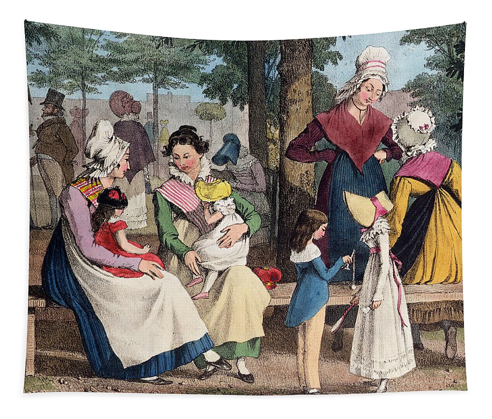 Les Bonnes Tapestry featuring the photograph The Nannies, 1820 Colour Litho by John James Chalon