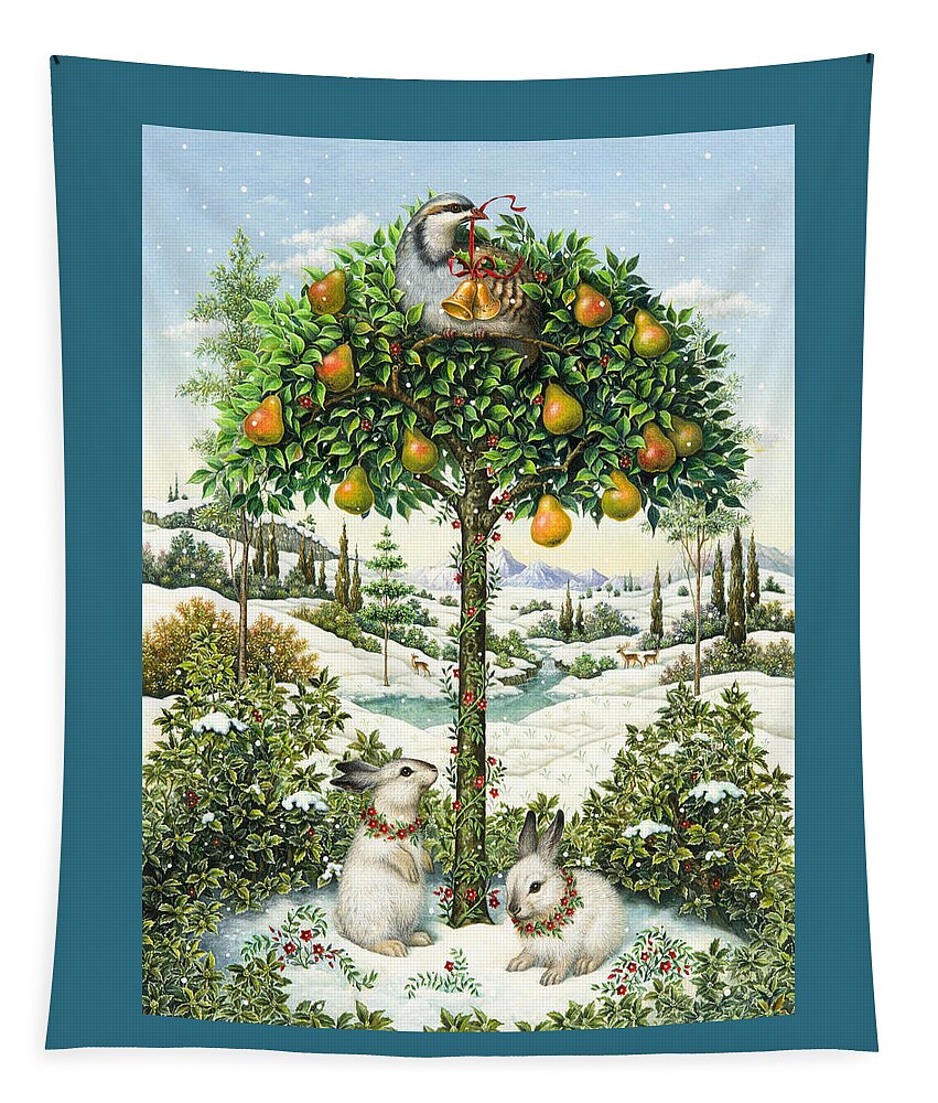 Christmas Tapestry featuring the painting The Partridge in a Pear Tree by Lynn Bywaters