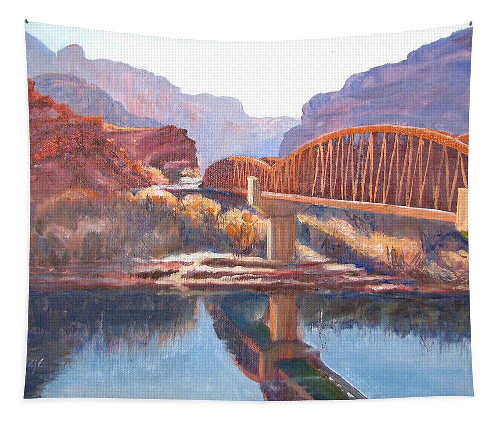 Bridge Tapestry featuring the painting The Pedestrian Bridge by Page Holland