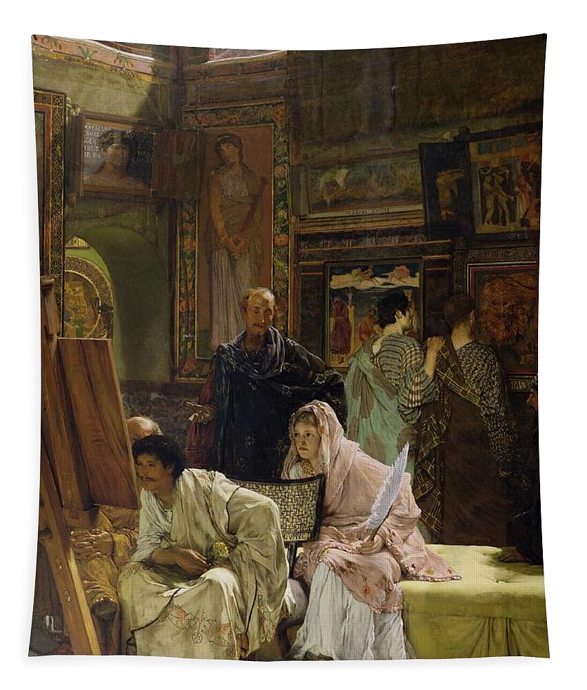 Feather Tapestry featuring the painting The Picture Gallery, 1874 by Lawrence Alma-Tadema