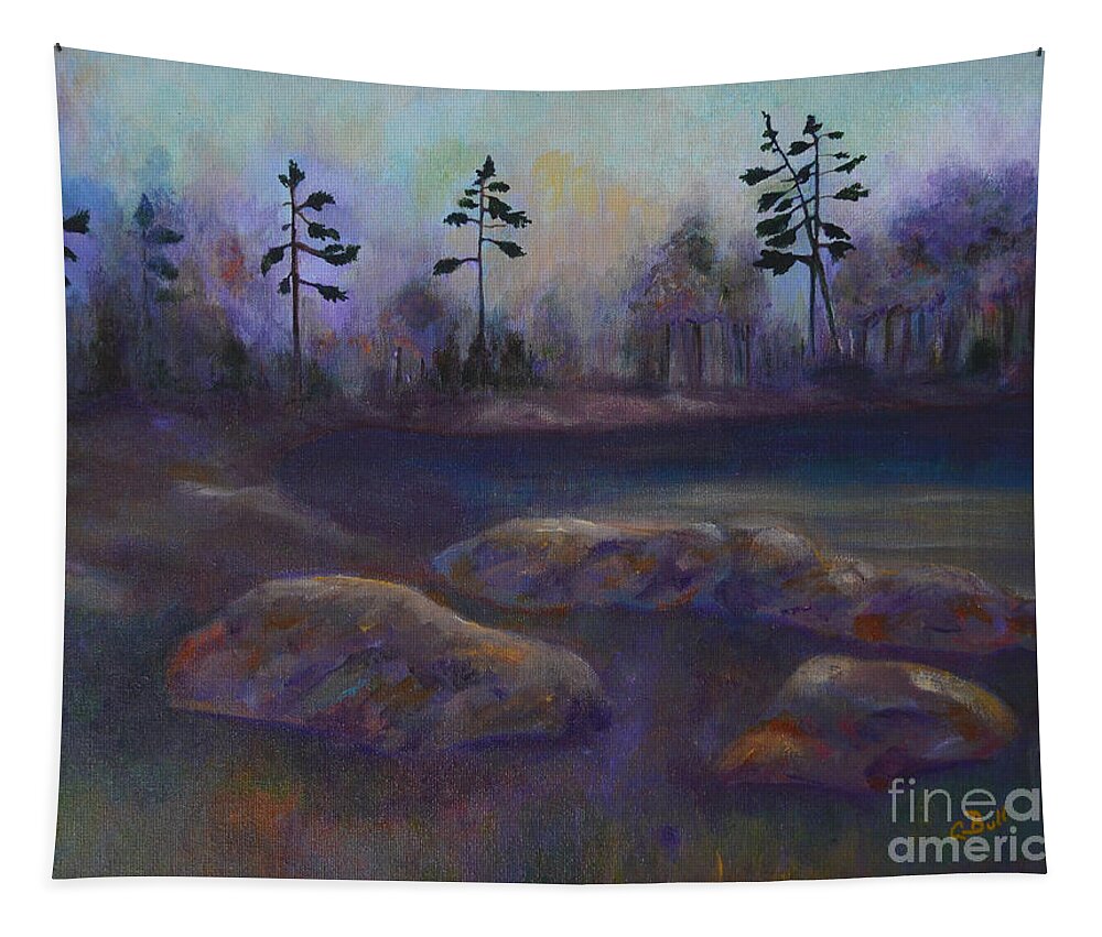 Pond Tapestry featuring the painting The Pond by Claire Bull