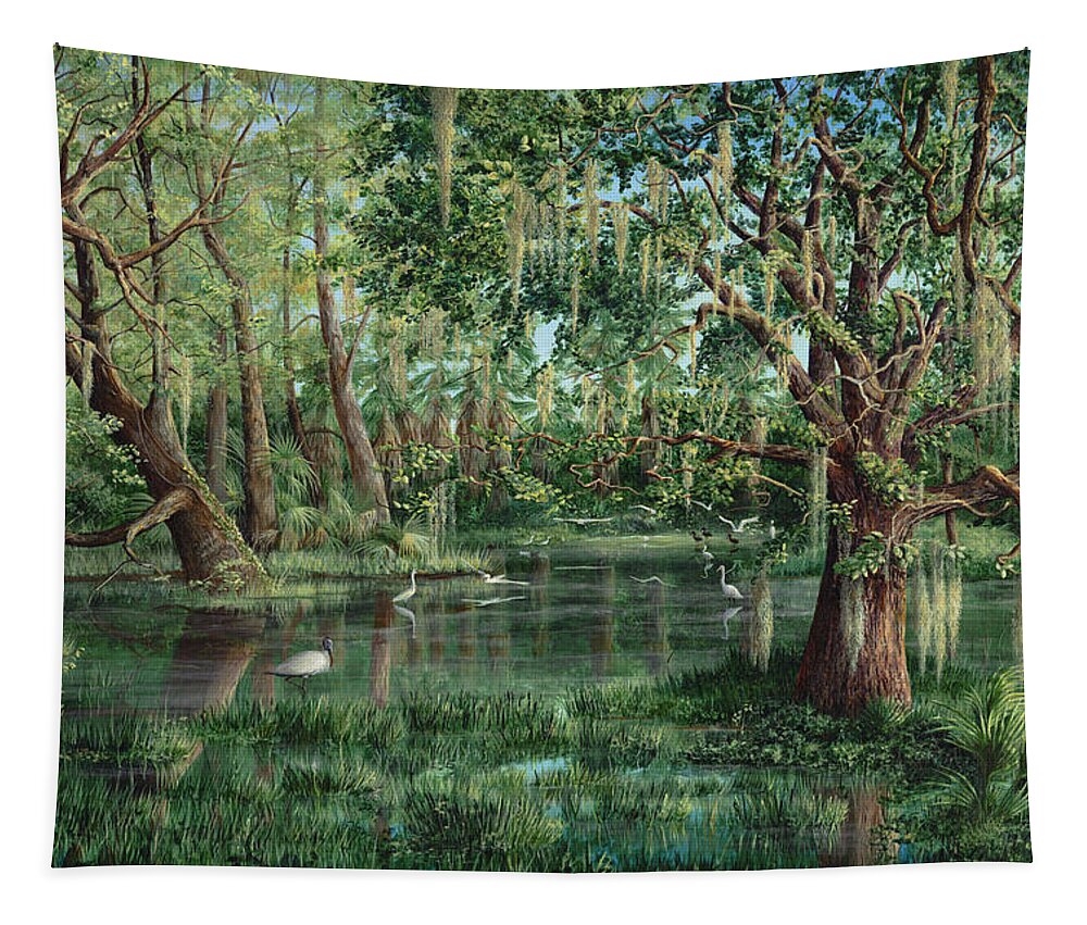 Nature Tapestry featuring the painting The Preacher and His Flock by AnnaJo Vahle