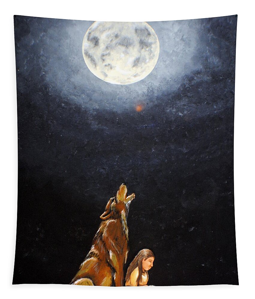Wolf Tapestry featuring the painting The protector by Meganne Peck