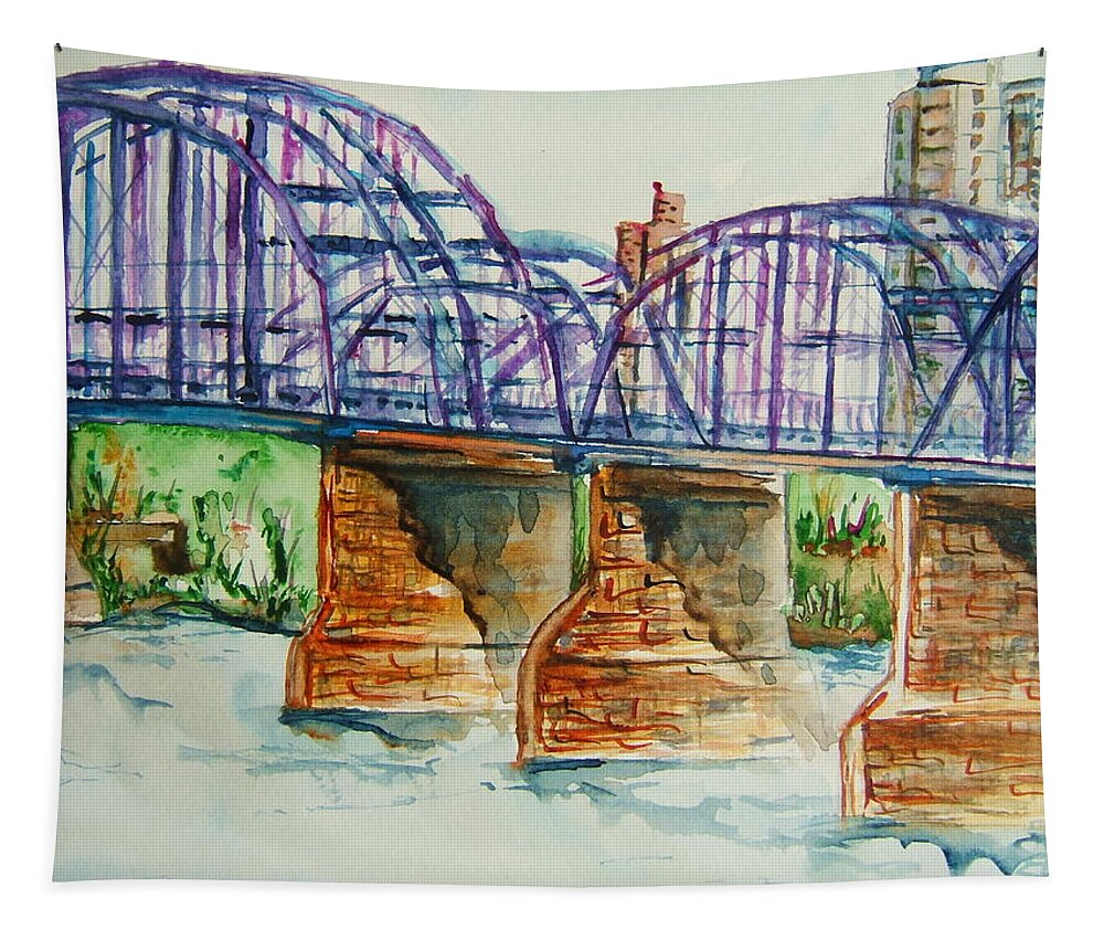 Bridge Tapestry featuring the painting The Purple People Bridge by Elaine Duras