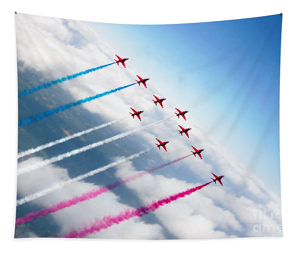 The Red Arrows Tapestry featuring the digital art The RAF Red Arrows by Airpower Art