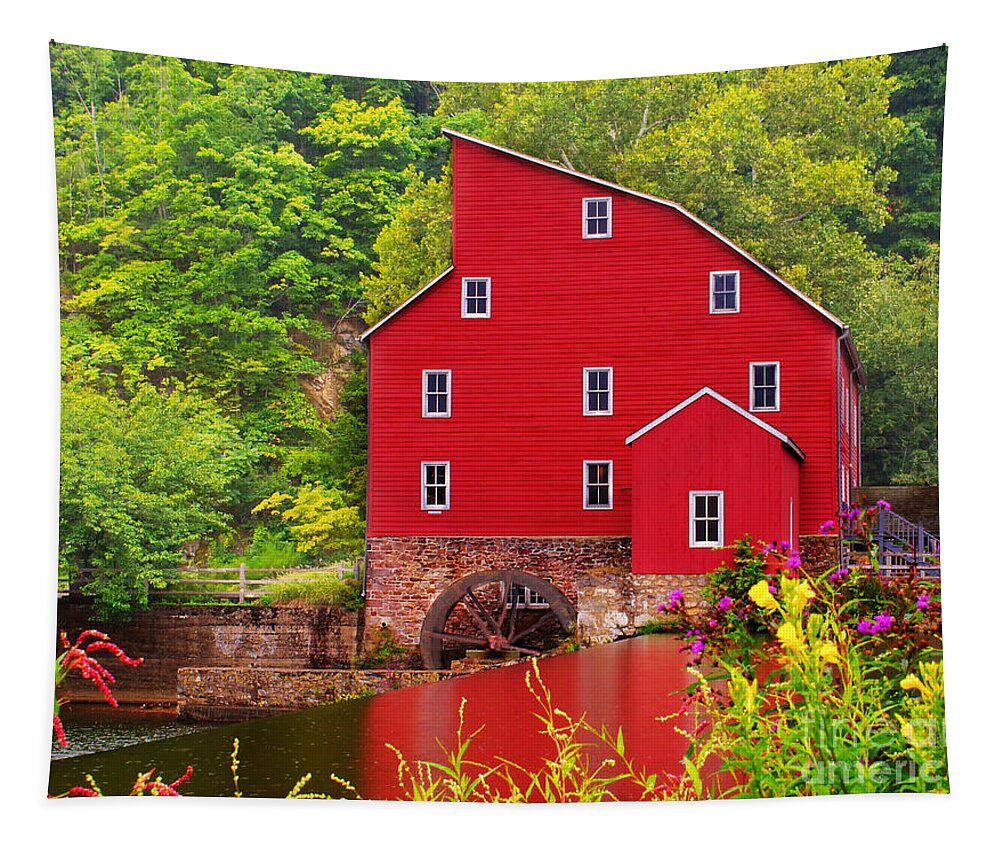 American Tapestry featuring the photograph The Red Mill by Nick Zelinsky Jr