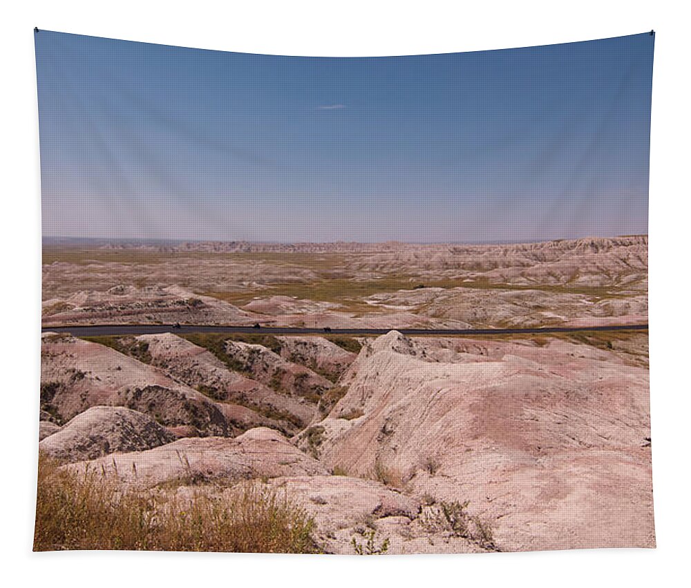 Badlands Tapestry featuring the photograph The Road Through the Badlands by Hermes Fine Art