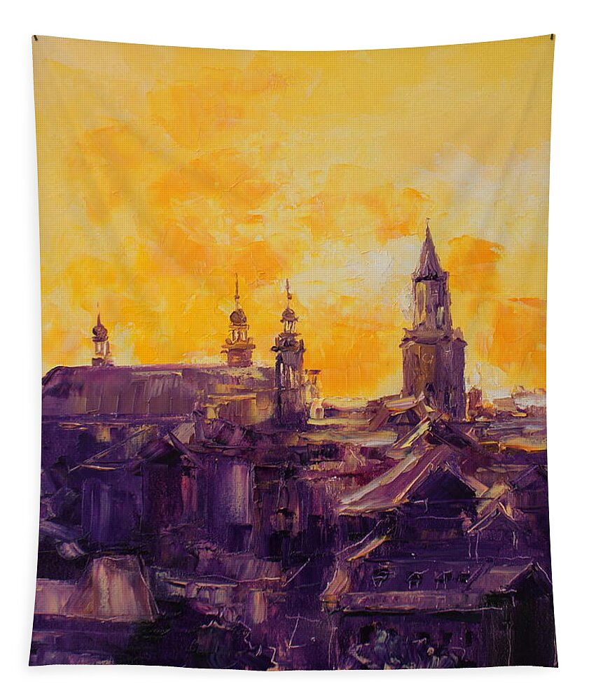 Lublin Tapestry featuring the painting The Roofs of Lublin by Luke Karcz