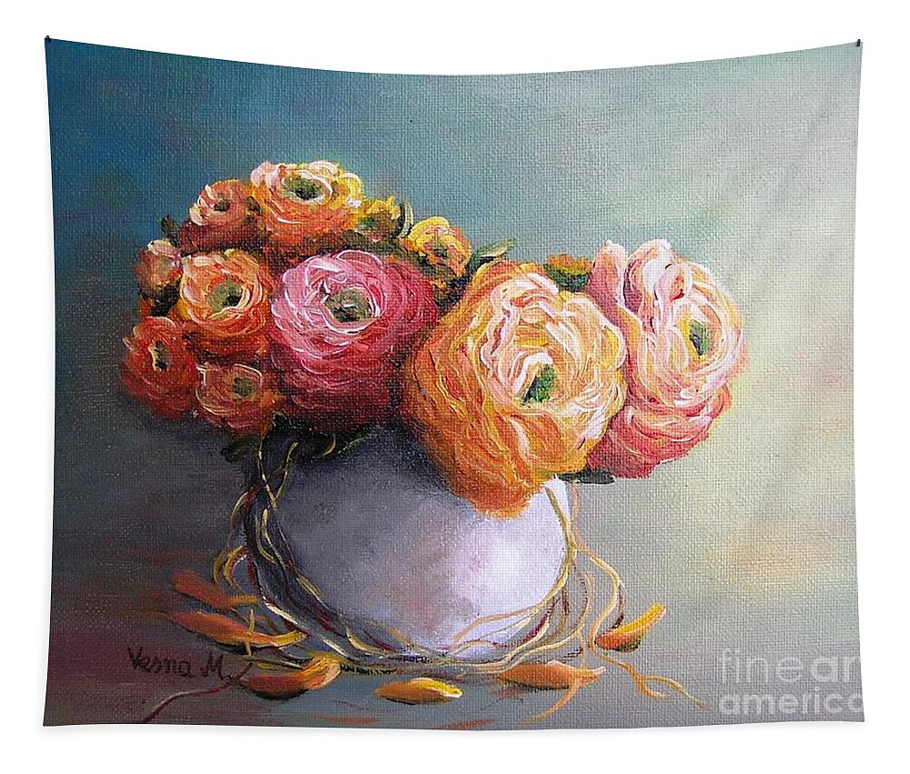Flowers Tapestry featuring the painting The scent of flowers by Vesna Martinjak