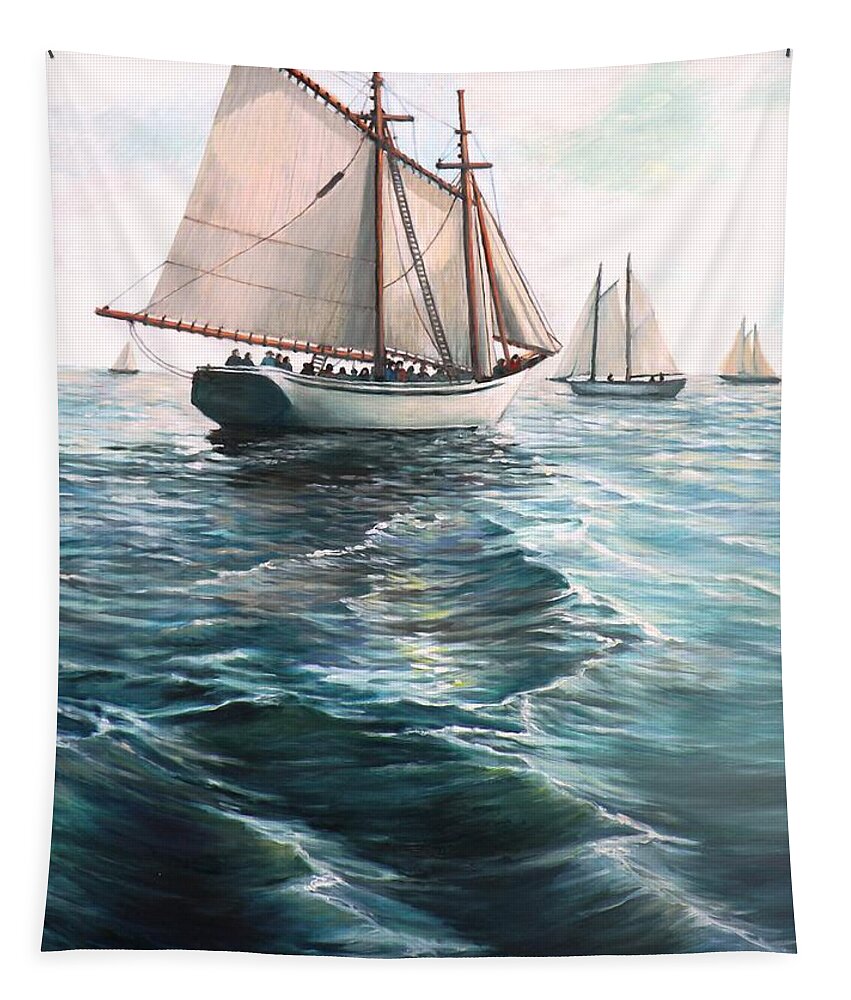 Ocean Tapestry featuring the painting The Schooners by Eileen Patten Oliver