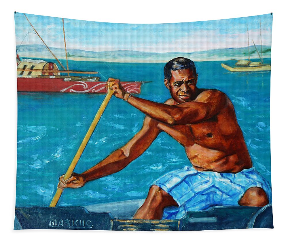 The Spirit Of The Sea Tapestry featuring the painting The Spirit of the Sea - Pacific Voyagers I by Xueling Zou