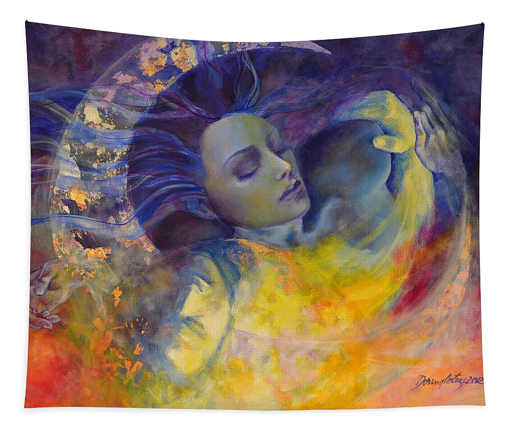 Love Tapestry featuring the painting The sun the moon and the truth by Dorina Costras