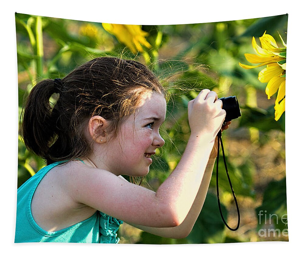 Young Girl In Sunflowers Tapestry featuring the photograph The Sunny Side by Jim Garrison