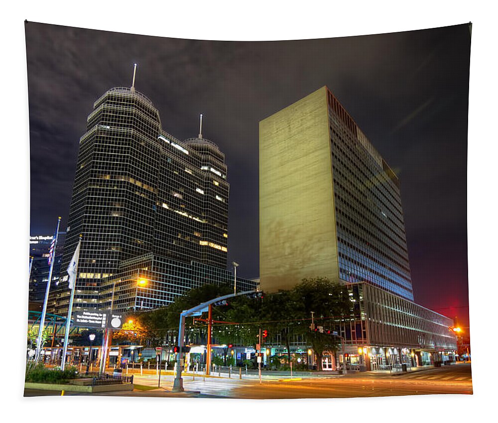 Houston Tapestry featuring the photograph The Texas Medical Center at Night by Tim Stanley