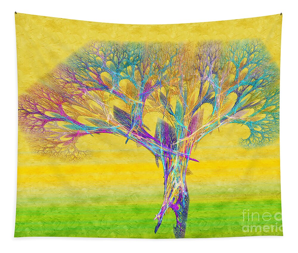 Andee Design Abstract Tapestry featuring the digital art The Tree In Spring At Midday - Painterly - Abstract - Fractal Art by Andee Design