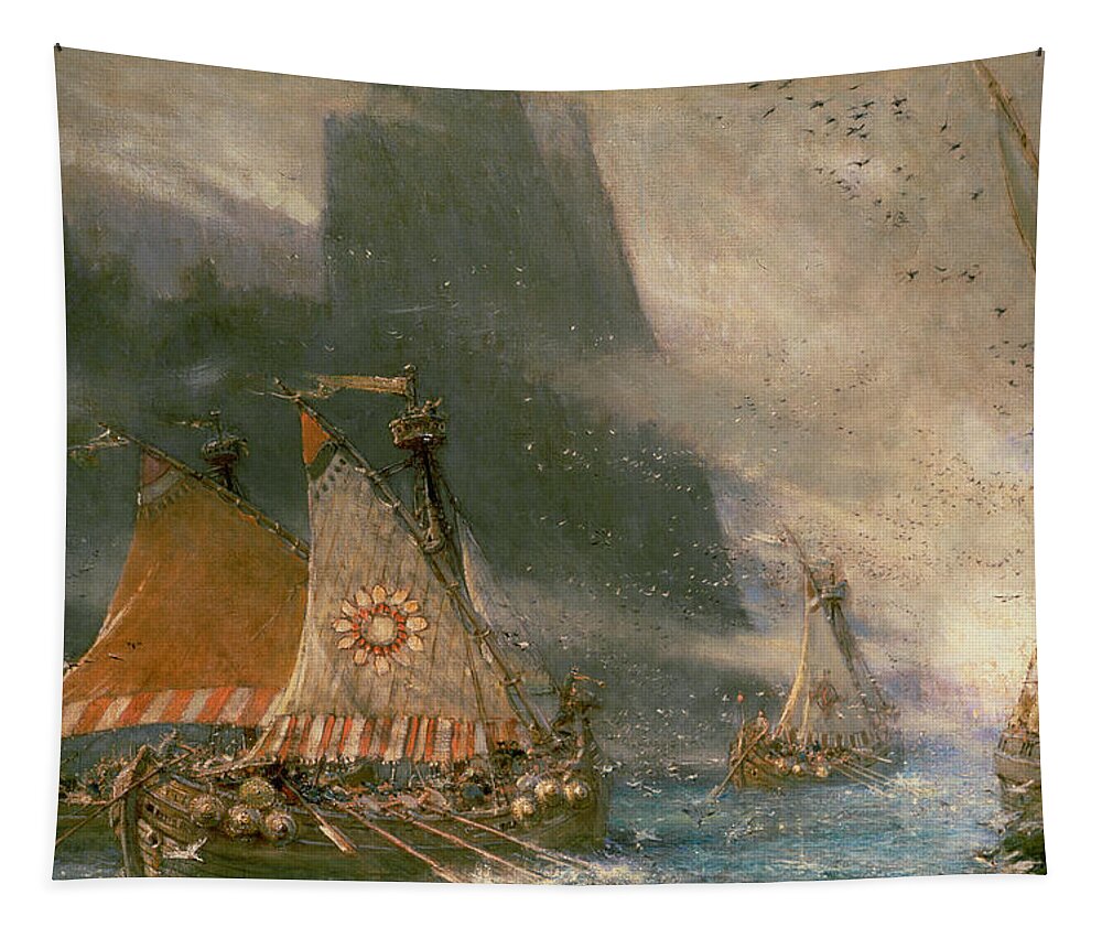 Shipping Tapestry featuring the painting The Viking Sea Raiders by Albert Goodwin