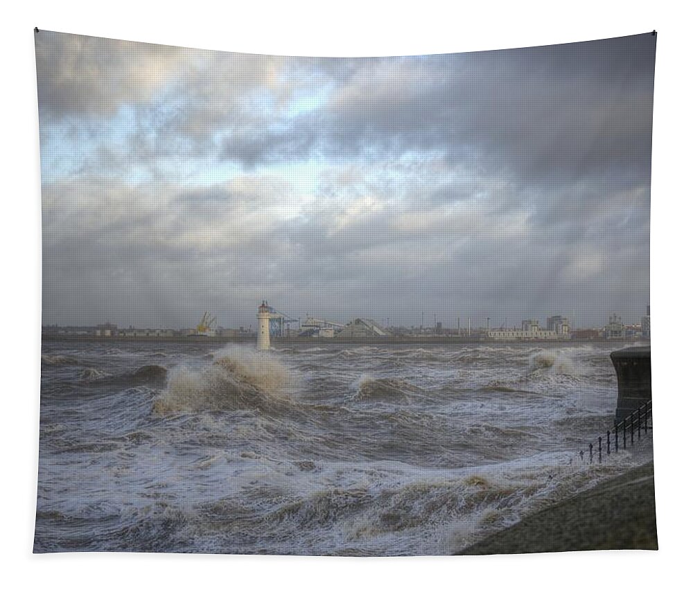Lighthouse Tapestry featuring the photograph The Wild Mersey 2 by Spikey Mouse Photography