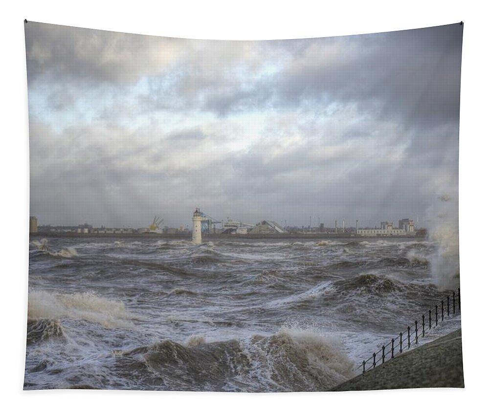 Lighthouse Tapestry featuring the photograph The wild Mersey by Spikey Mouse Photography