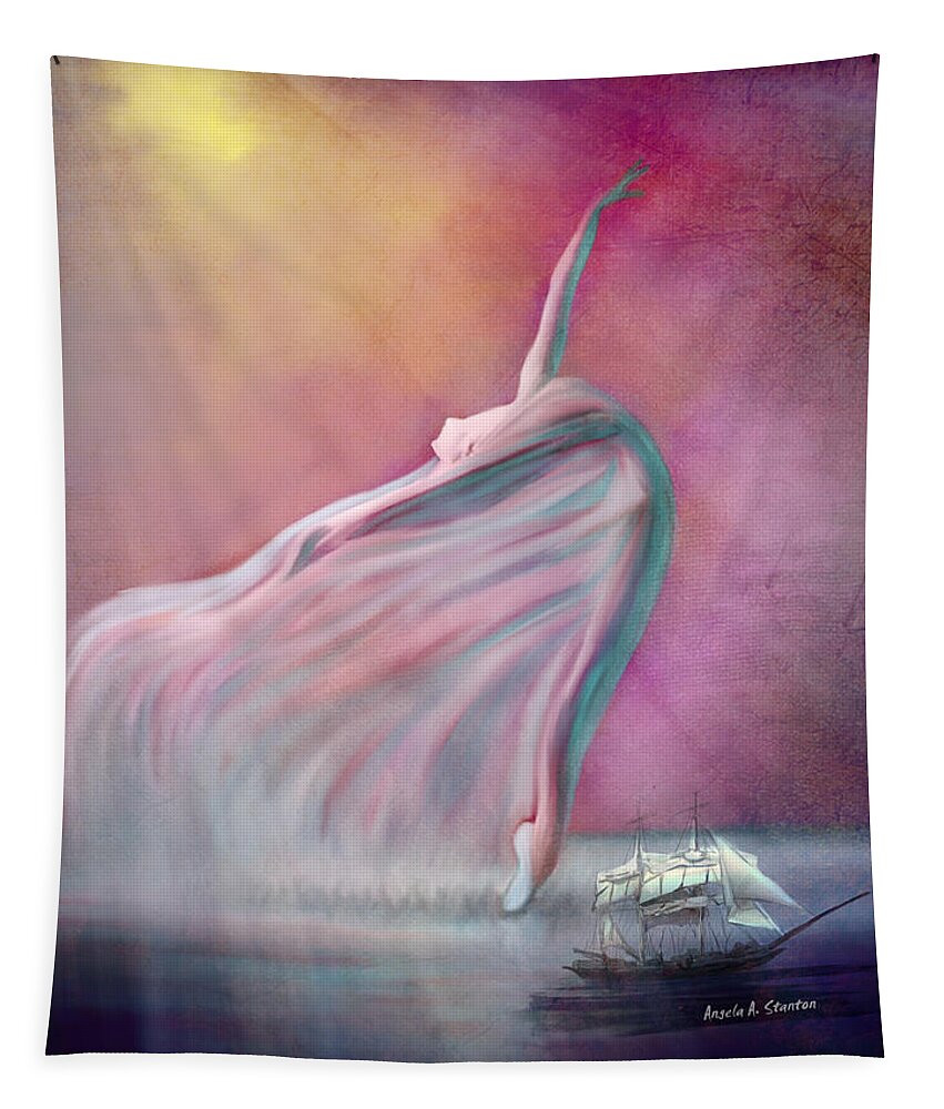 Wind Tapestry featuring the painting The Wind Fairy by Angela Stanton
