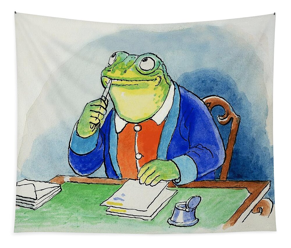 Letter Tapestry featuring the painting The Wind In The Willows Toad Composing A Letter by Philip Mendoza