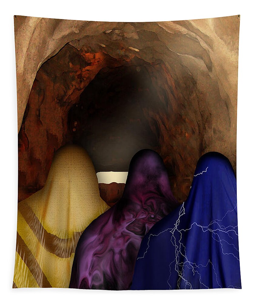Easter Tapestry featuring the digital art The Women at the Empty Tomb - He Lives by Julie Rodriguez Jones