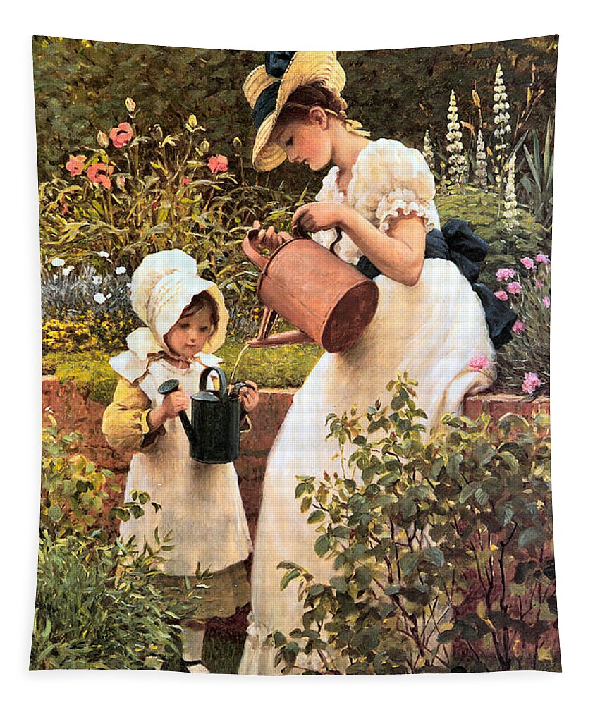 Kid Tapestry featuring the painting The Young Gardener 1889 by George Dunlop Leslie