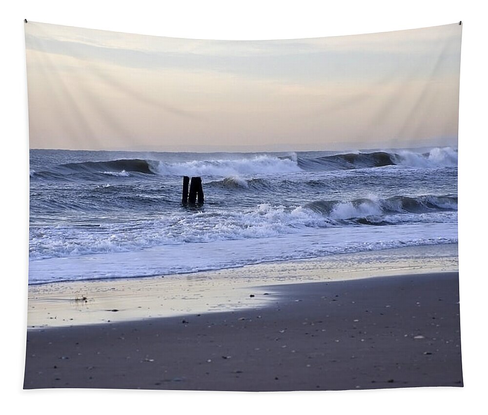 Morning Tapestry featuring the photograph Think METAL - Morning Ocean Rockaways by Maureen E Ritter