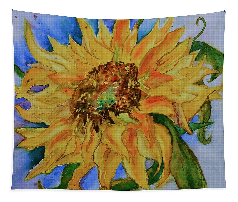 This Here Sunflower Tapestry featuring the painting This Here Sunflower by Beverley Harper Tinsley
