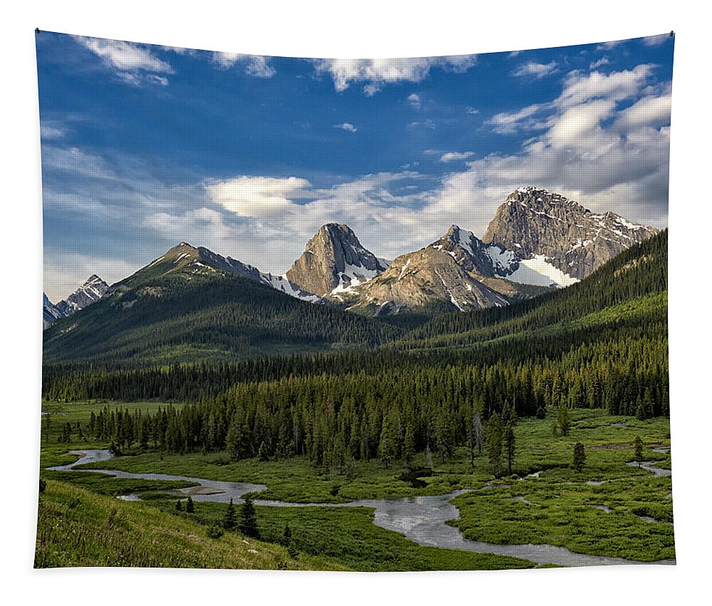 Alberta Tapestry featuring the photograph This is Alberta No.27 - Spray Valley Peaks by Paul W Sharpe Aka Wizard of Wonders