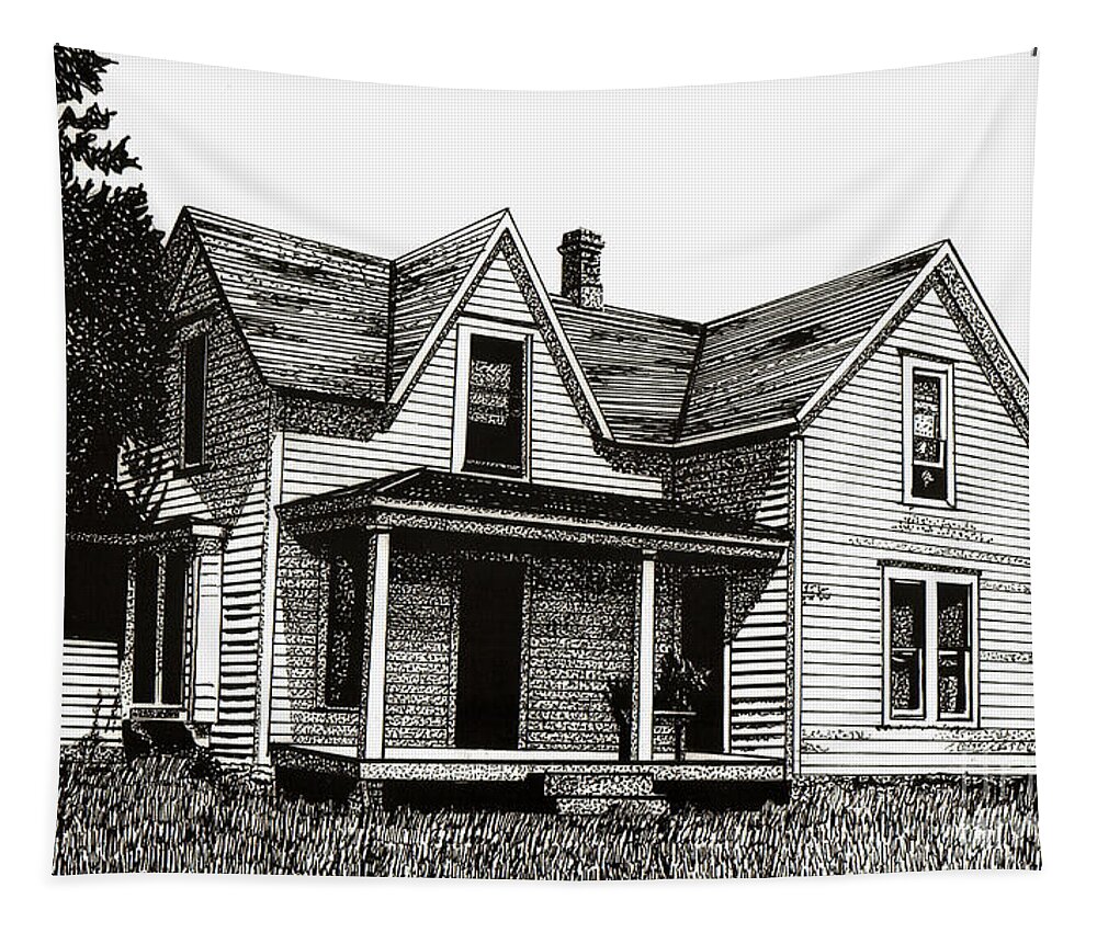 Old House Tapestry featuring the drawing This Old House by Cory Still