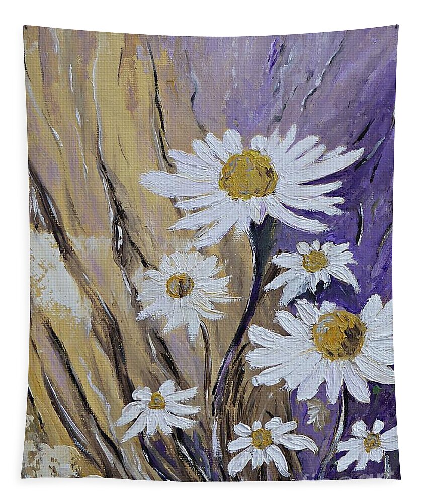 Daisy Tapestry featuring the painting This spring daisies by Amalia Suruceanu