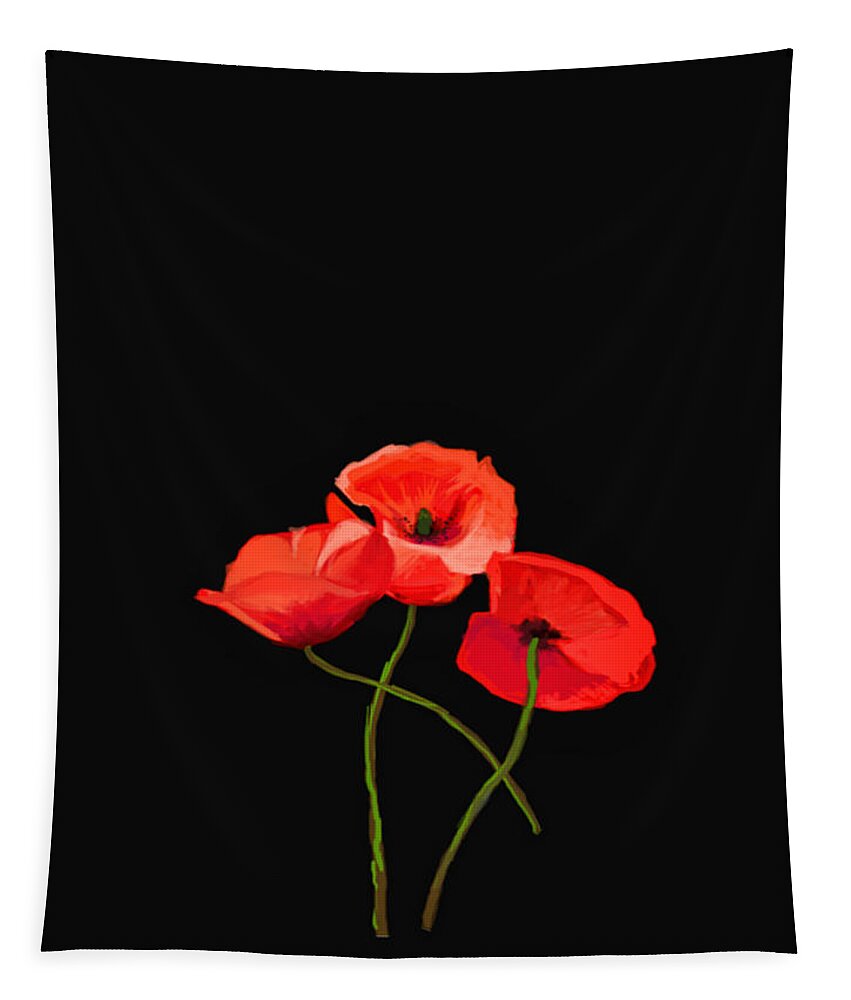 Poppies Tapestry featuring the photograph Three Poppies on Black by Lynn Bolt