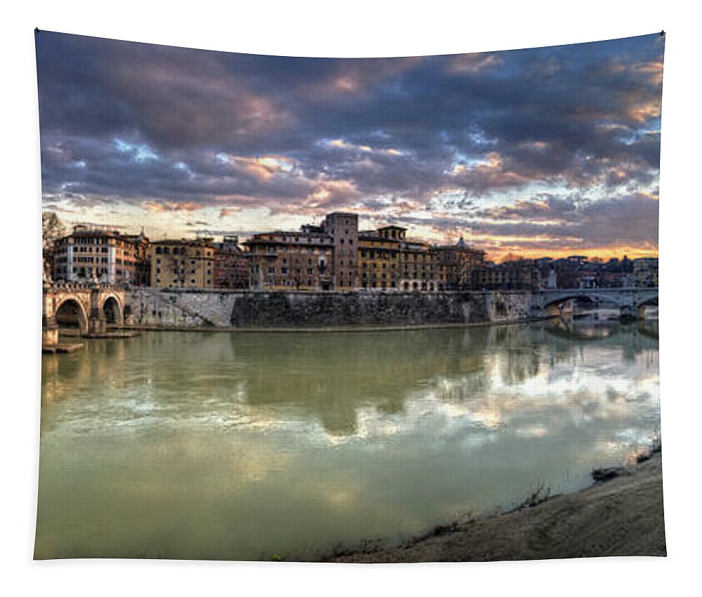 Yhun Suarez Tapestry featuring the photograph Tiber River Sunset by Yhun Suarez