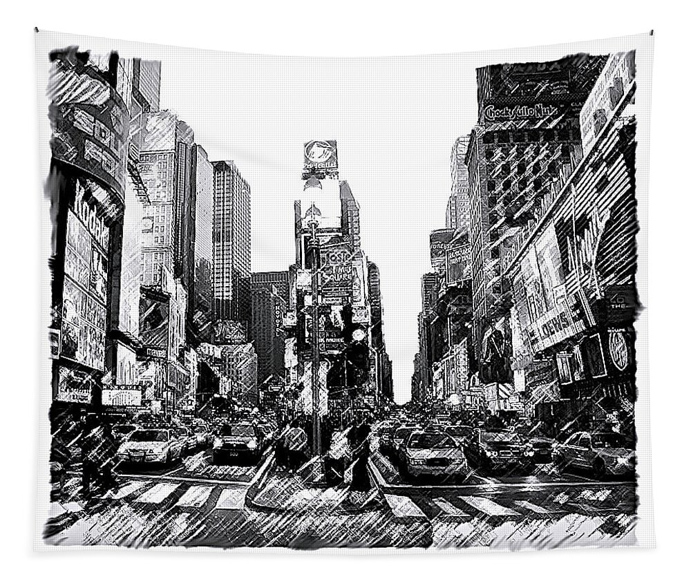 New York City Tapestry featuring the painting New York City Times Square by Iconic Images Art Gallery David Pucciarelli