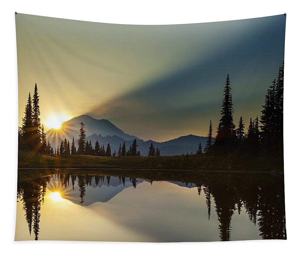 Mount Rainier National Park Tapestry featuring the photograph Tipsoo Rainier Sunstar by Mike Reid