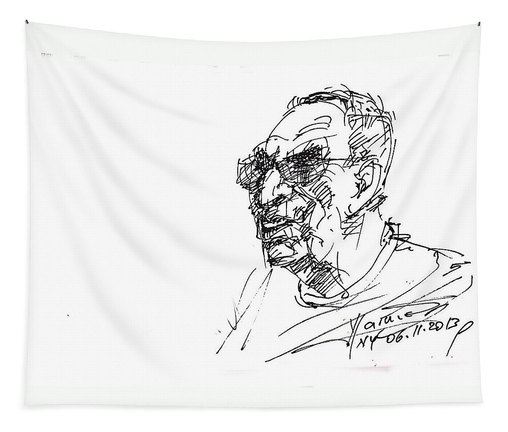 Man Head Tapestry featuring the drawing Tony by Ylli Haruni